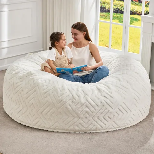 Miniatura 27 de Hobestluk Sillas de Puf para Adultos, Silla de Puf con Relleno, Bolsas Grandes con Funda de Felpa en Relieve, Sillas de Puf Gigantes para Adultos
