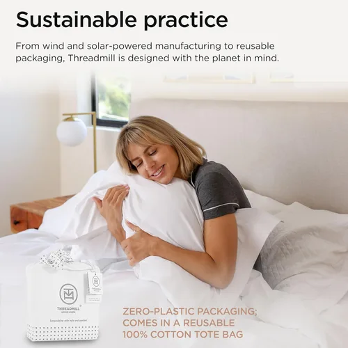 Miniatura 7 de Threadmill Sábanas de Algodón 100% para Cama Tamaño Queen - Juego de Sábanas Queen de 600 Hilos con Bolsillo Profundo de 16 pulgadas - Juego de Ropa