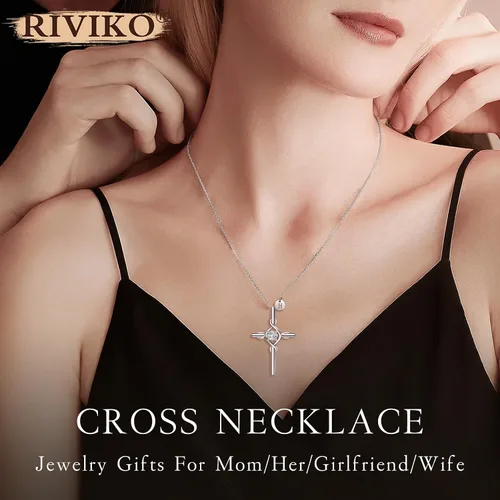 Miniatura 3 de RIVIKO Collar con dije de cruz con inicial para mujeres y niñas, plata de ley 925, delicados collares de letras, nombre del alfabeto, joyería