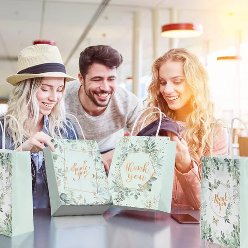 Miniatura 6 de 48 bolsas de regalo de agradecimiento, diseño floral, bolsas de agradecimiento pequeñas de papel kraft de agradecimiento para negocios, compras