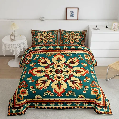 Miniatura 22 de Erosebridal Oriental Bedding - Juego de edredón vintage para cama individual, diseño floral persa, bohemio, tribal, tradicional, estético