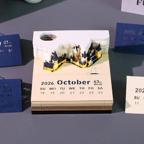 Miniatura 4 de Calendario 3D 2026 – Calendario de tiempo, calendario de escritorio 2026, bloc de notas, castillo mágico, bloc de notas 3D, notas adhesivas Bloc
