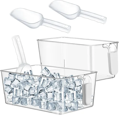 Miniatura 14 de Havawish Juego de 2 Cubos de Hielo y Juego de Cucharones Flexibles de Plástico para Congelador con Asa Retráctil, Cubo de Almacenamiento Gris