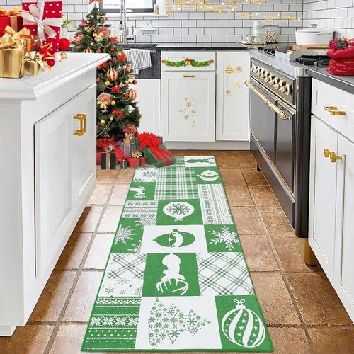 Miniatura 8 de Alfombra de interior de Navidad con texto en inglés «Merry Christmas», antideslizante, festiva, decoración de vacaciones, alfombra de Navidad