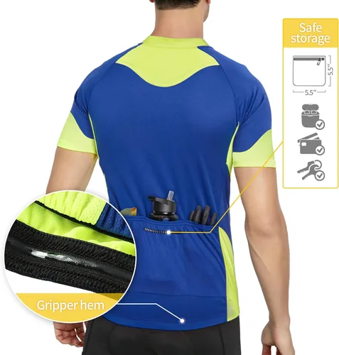 Miniatura 25 de BERGRISAR Camisetas básicas de ciclismo para hombre, manga corta, bolsillos con cremallera