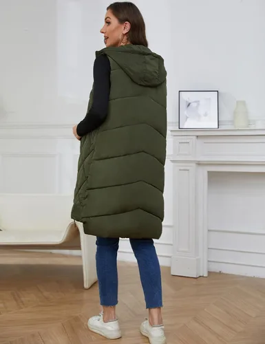 Miniatura 3 de Gihuo Chaleco largo con capucha para mujer, sin mangas, con burbujas, con cremallera, abrigo cálido con bolsillos
