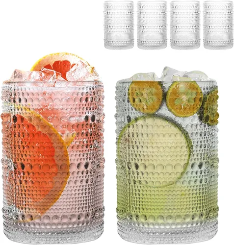 Miniatura 14 de Juego de 4 vasos para beber Hobnail de 12 onzas, vasos vintage de Júpiter, cristalería antigua en relieve para cerveza, agua, jugo, cóctel, whisky