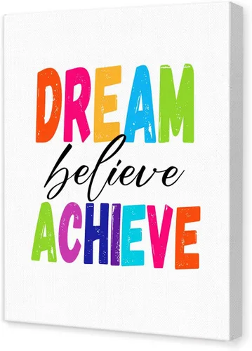 JANLAN Dream Believe Achieve Wall Decor,Inspirational Positive Quotes Canvas Wall Art for Kids Room Classroom Nursery Playroom 11x15 Inch