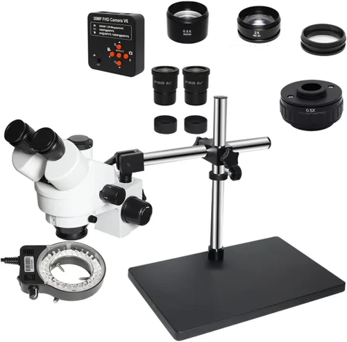 Miniatura 8 de Kit de accesorios para microscopios 3.5X-90X Soporte de brazo doble Simul Focal Trinocular Estéreo Microscopio 38MP H_D Digital USB Microscopio VGA