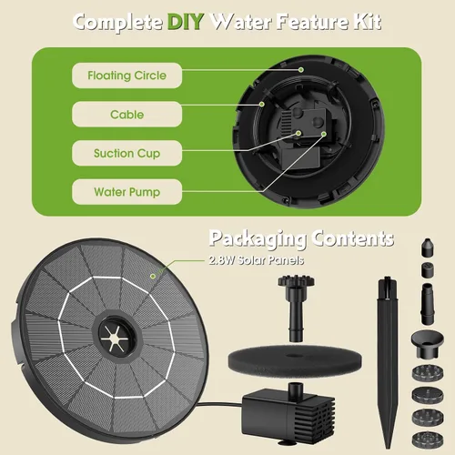 Miniatura 10 de AISITIN Bomba de fuente solar para bricolaje con cable de 3.9 pies, fuente solar de baño para pájaros con 6 boquillas, fuente flotante de agua