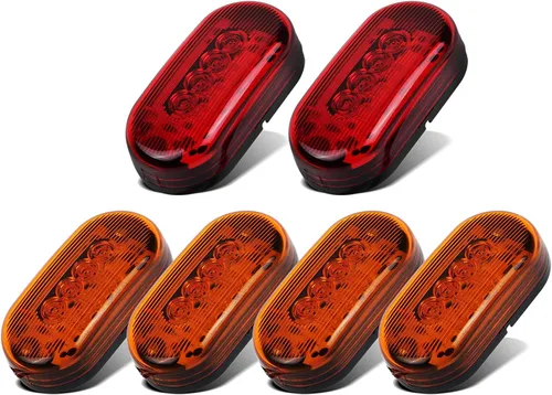 Partsam 6 luces de marcador oblongas de 4 pulgadas para caravana, color rojo, 10 diodos, montaje en superficie, selladas con base negra,