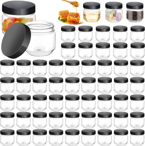 Miniatura 9 de Tanlade 60 tarros de plástico transparente de 3 onzas con tapas de boca ancha, mini recipientes de almacenamiento a granel para hierbas, gelatina