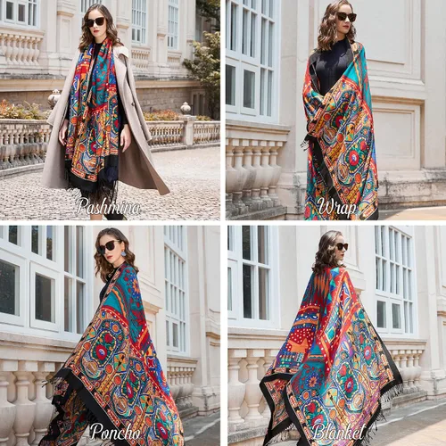 Miniatura 179 de DANA XU Manta de pashmina extragrande 100% de lana merina, bufanda de viaje, bufanda de cachemira para mujer, otoño e invierno, chal de gran