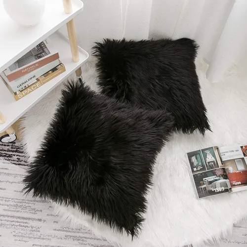 Miniatura 4 de Juego de 2 fundas de almohada mullidas decorativas - Nueva serie de lujo estilo merino - Fundas de almohada de piel sintética - Fundas de cojín