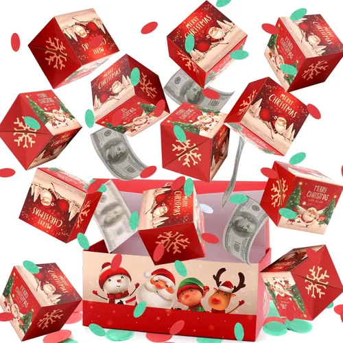 Miniatura 14 de Caja de regalo explosiva sorpresa de Navidad de BABORUI para dinero, caja de regalo explosiva de Navidad con confeti, caja sorpresa desplegable