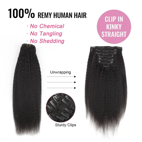 Miniatura 5 de ABH AMAZINGBEAUTY HAIR Extensiones de cabello lacio rizado con clip para mujeres negras, color natural, extensiones de cabello humano virgen