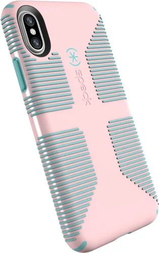 Speck Productos CandyShell Grip Funda para iPhone XS/iPhone X - Cuarzo Rosa/Azul Río