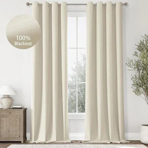 Miniatura 28 de ChrisDowa Cortinas 100% Opacas de Abedul Sólido de 45 Pulgadas de Largo, 2 Paneles para Dormitorio y Sala de Estar, Estilo Granja Oscurecedoras