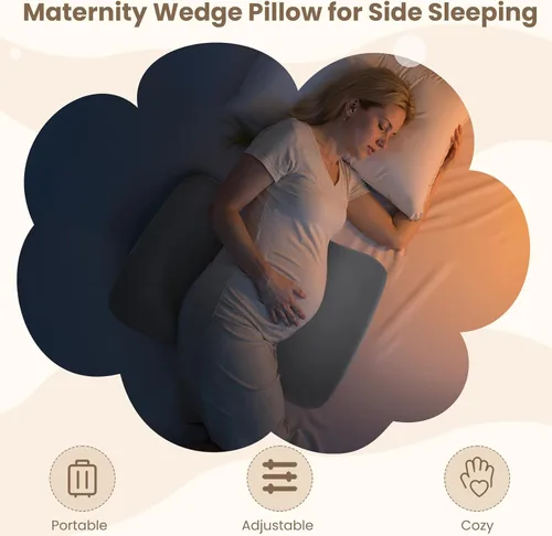 Miniatura 3 de Almohada de embarazo ajustable de 30° – Almohada de maternidad portátil de viaje con funda lavable, alivio de espalda, presión abdominal y cadera