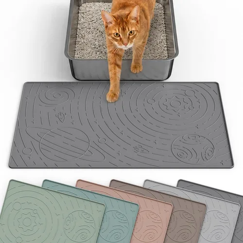 Miniatura 7 de OHMO Tapete de arena para gatos mediano de 23.6 x 15.7 pulgadas, goma de silicona beige, control de dispersión para caja de arena para gatitos