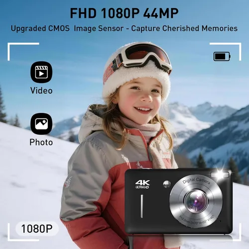 Miniatura 2 de Cámara digital, 44MP FHD 1080P apunta y dispara, cámara digital con antivibración, pequeña cámara digital con detección facial, tarjeta SD de 32 GB
