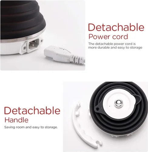 Miniatura 8 de Tetera eléctrica plegable de silicona de grado alimenticio ultrafina mejorada para viajes, protección contra hervir en seco, portátil con voltaje