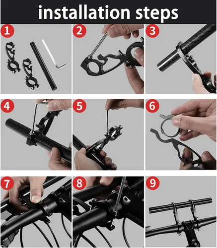 Miniatura 6 de Extensión extensor de manillar doble para bicicleta, aleación de aluminio de 11.8 pulgadas/11.8 in, accesorios de soporte de bicicleta súper largo