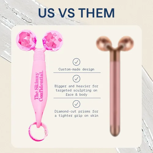 Miniatura 4 de The Skinny Confidential Rodillo facial – Masajeador de ojos y facial de bolas rosadas – Herramientas de masaje facial para el cuidado de la piel
