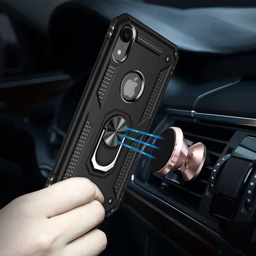 Miniatura 5 de Yiakeng Funda para iPhone XR, iPhone XR con protector de pantalla, fundas protectoras de grado militar con anillo para iPhone XR (negro)