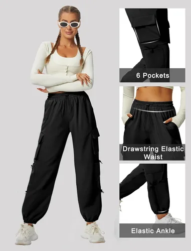 Miniatura 5 de Pantalones cargo de secado rápido, ligeros, tácticos, con 6 bolsillos, para mujer, cintura elástica y resistente al agua