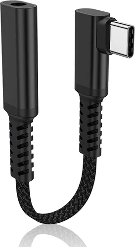Miniatura 8 de Adaptador de auriculares USB C de 90 grados a 0.138 in, 90 grados tipo C macho a 0.138 in hembra Aux Audio Dongle Converter, para dispositivos