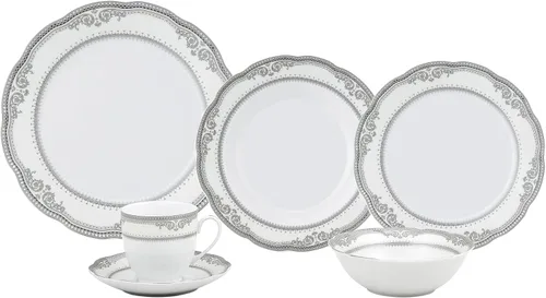 Miniatura 8 de Lorenzo Import Victoria - Vajilla de porcelana ondulada (57 piezas)