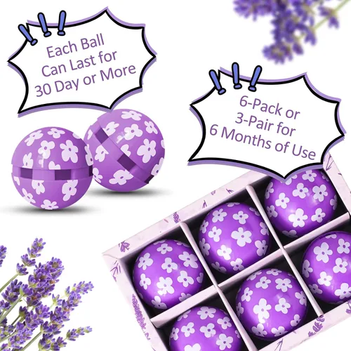Miniatura 3 de Scent-Hi - Pelotas desodorantes para tenis de lavanda, paquete de 6 unidades, aroma natural, ambientador de zapatos, bolas giratorias, eliminador