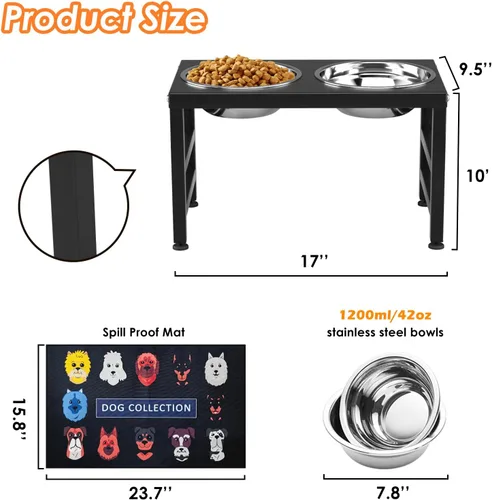 Miniatura 4 de ADENGL Cuenco elevado de metal para perros, soporte elevado para comedero de perros de 10" de alto con 2 cuencos de acero inoxidable de 42oz
