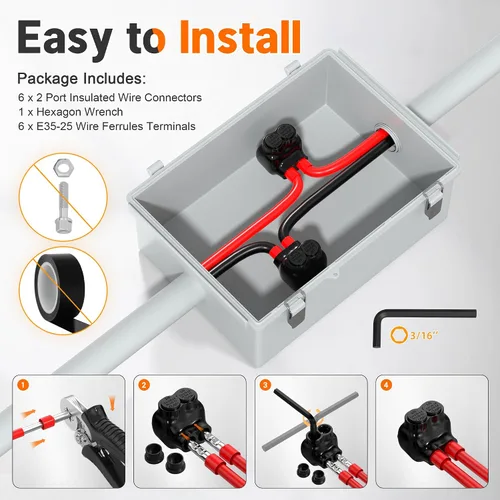 Miniatura 5 de Joinfworld Conector de Derivación Múltiple Aislado de 2 Puertos 1/0-14 AWG Conectores de Cable de Aluminio a Cobre Conectores de Cable Eléctrico