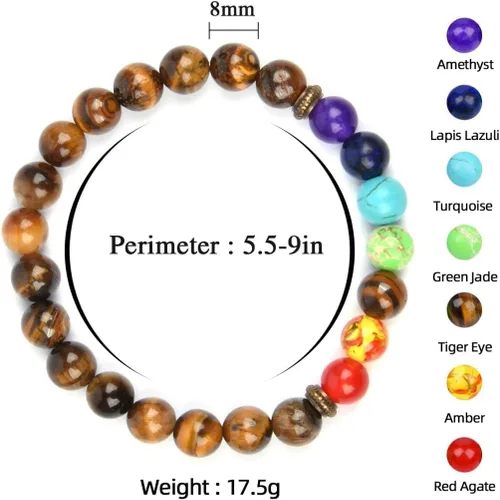 Miniatura 3 de Brazalete GelConnie de piedras de lava, 7 chakras, 0.32 pulgadas, piedra natural, para curación, alivio del estrés, yoga, ansiedad, aromaterapia