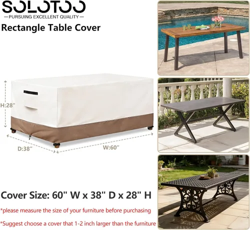 Miniatura 3 de Funda rectangular para mesa de exterior, impermeable, para muebles de patio, funda rectangular para mesa de comedor al aire libre, 60 pulgadas