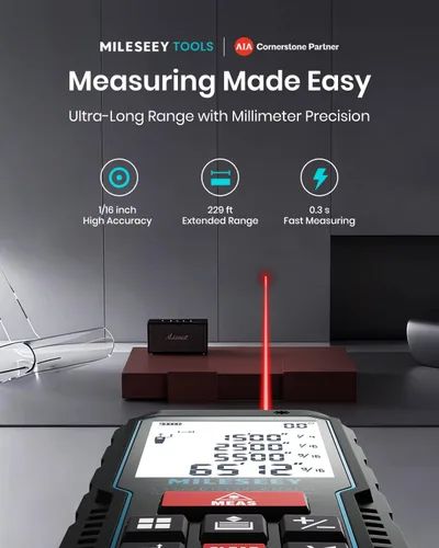 Miniatura 2 de MiLESEEY - Dispositivo de medición láser, 229 pies, cinta métrica láser digital con sensor de ángulo electrónico mejorado, precisión de ± 0.079 in