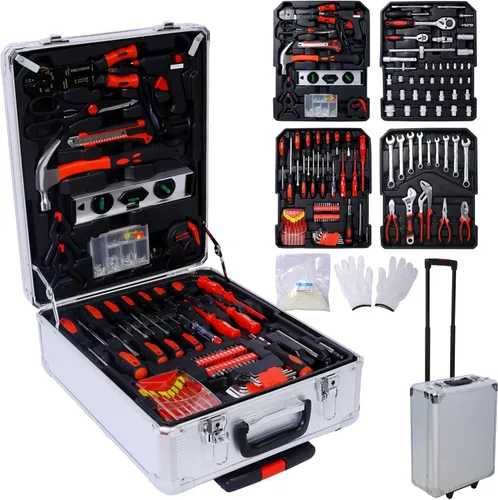 Juego de herramientas de reparación del hogar de 899 piezas para hombres, caja de almacenamiento con 4 cajones, kit de herramientas para el hogar