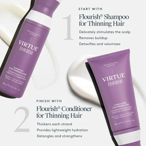 Miniatura 5 de VIRTUE Flourish Champú sin sulfato para cabello fino, Producto para el crecimiento y volumen del cabello, Desintoxica y repara, Seguro