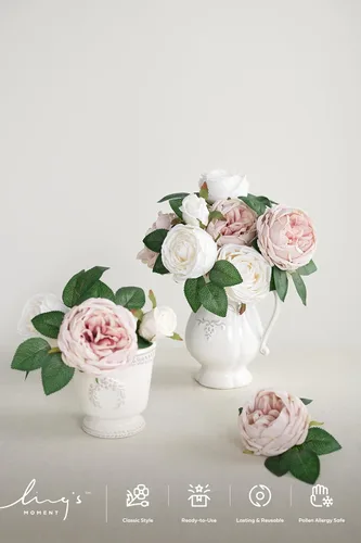 Miniatura 2 de Ling's moment Flores artificiales Austin de seda, rosas artificiales con tallo para ramos de boda, centros de mesa, fiesta, decoración del hogar