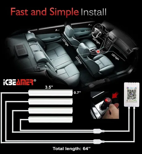 Miniatura 3 de Icbeamer - Tira de luz LED para interiores bajo el asiento con control de teléfono inteligente, color mate, con función activa