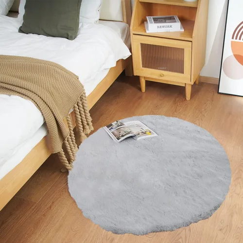 Miniatura 18 de Ghouse Alfombra ultrasuave de pelo sintético de conejo, alfombras lavables a máquina para dormitorio, alfombras esponjosas para sala de estar, Blanco