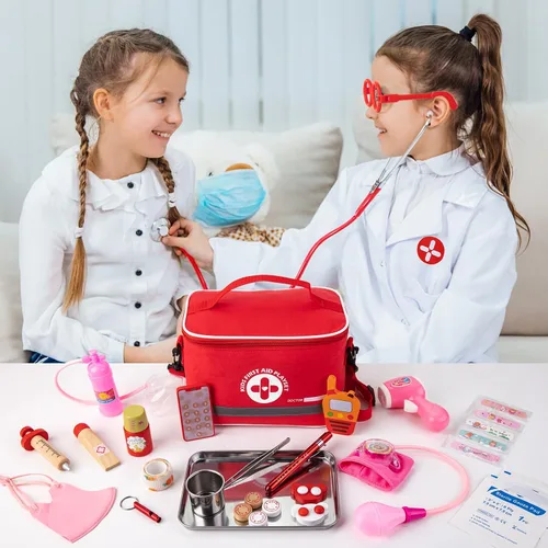 Miniatura 2 de Kit de doctor para niños, juego de 34 piezas de doctor para niños pequeños de 3-5 años con bolsa de almacenamiento médico y estetoscopio real
