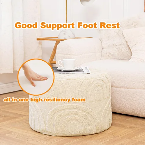 Miniatura 5 de Asuprui Reposapiés Otomano de Tela de Felpa – Puf de Espuma Suave de 20"x14" con Funda Extraíble Perfecto para Sala de Estar, Dormitorio y Lino