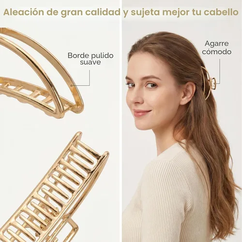 Miniatura 2 de LUKACY Paquete de 6 pinzas de metal grandes para el cabello, pinzas de pelo doradas grandes de 4 pulgadas, pinzas de pelo perfectas para mujeres