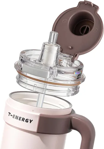 Miniatura 4 de TKK Vaso de 27 onzas con asa y popote, botella aislada con revestimiento de cerámica, taza de viaje 100% a prueba de fugas para agua, té helado