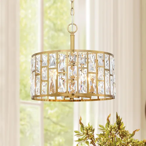 Miniatura 7 de MEXO Lámpara Colgante de Cristal Moderna Accesorio de Iluminación Paquete de 2 con Acabado Dorado Iluminación Colgante Candelabro de Cristal