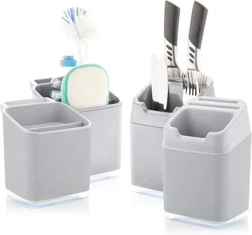 Miniatura 5 de Minky Homecare Organizador de esponja para fregadero con bandeja extraíble, riel para paños y boquilla de drenaje, organizador de huellas pequeñas