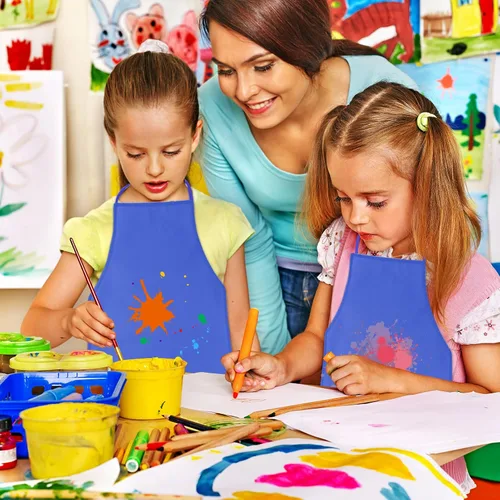 Miniatura 4 de KUUQA 16/24/30/36/40Pcs Delantal para pintar para niños, delantal de pintura para niños, delantal de arte para niños para suministros de pintura Azul